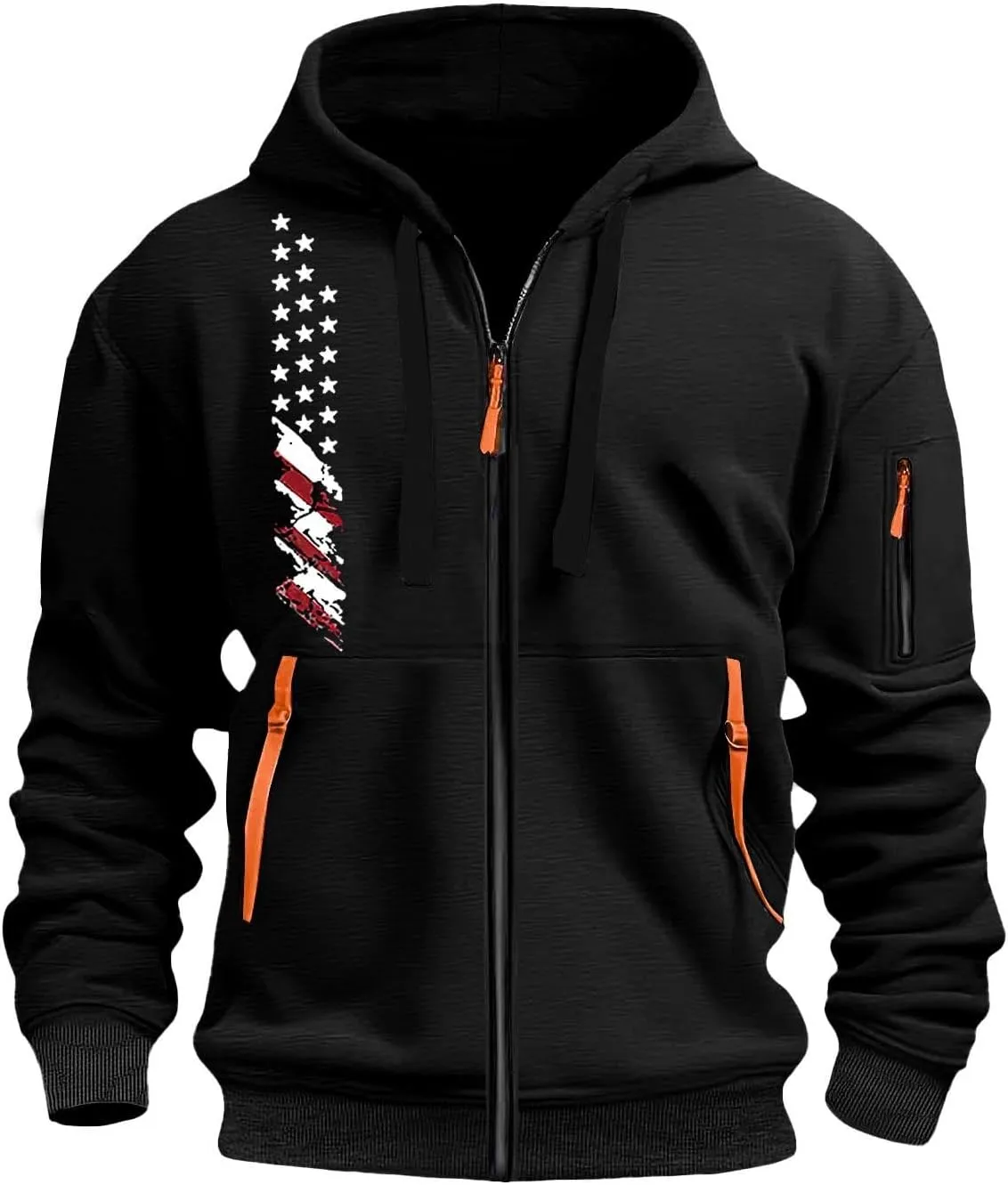 Zip Up Hoodie Men Lightweight Graphic Tactical Hoodies Multi-Pockets Workout Sweatshirts Outdoors Military Hoodie