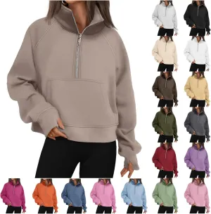 ZWRXW Womens Oversized Half Zip Sweatshirts Long Sleeve Stand Collared Solid Pullover Fall Fashion Fleece Outfits with Pocket