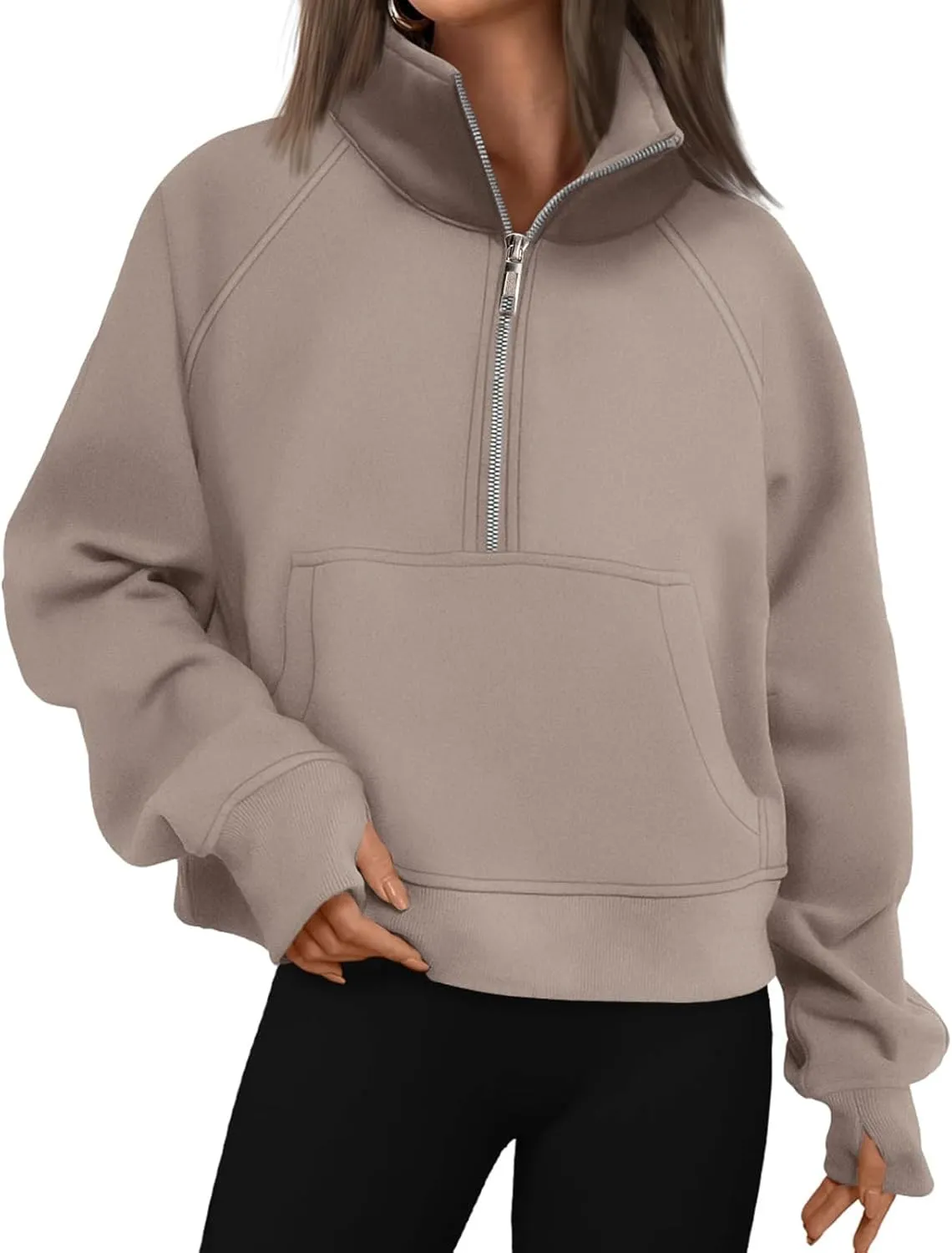 ZWRXW Womens Oversized Half Zip Sweatshirts Long Sleeve Stand Collared Solid Pullover Fall Fashion Fleece Outfits with Pocket
