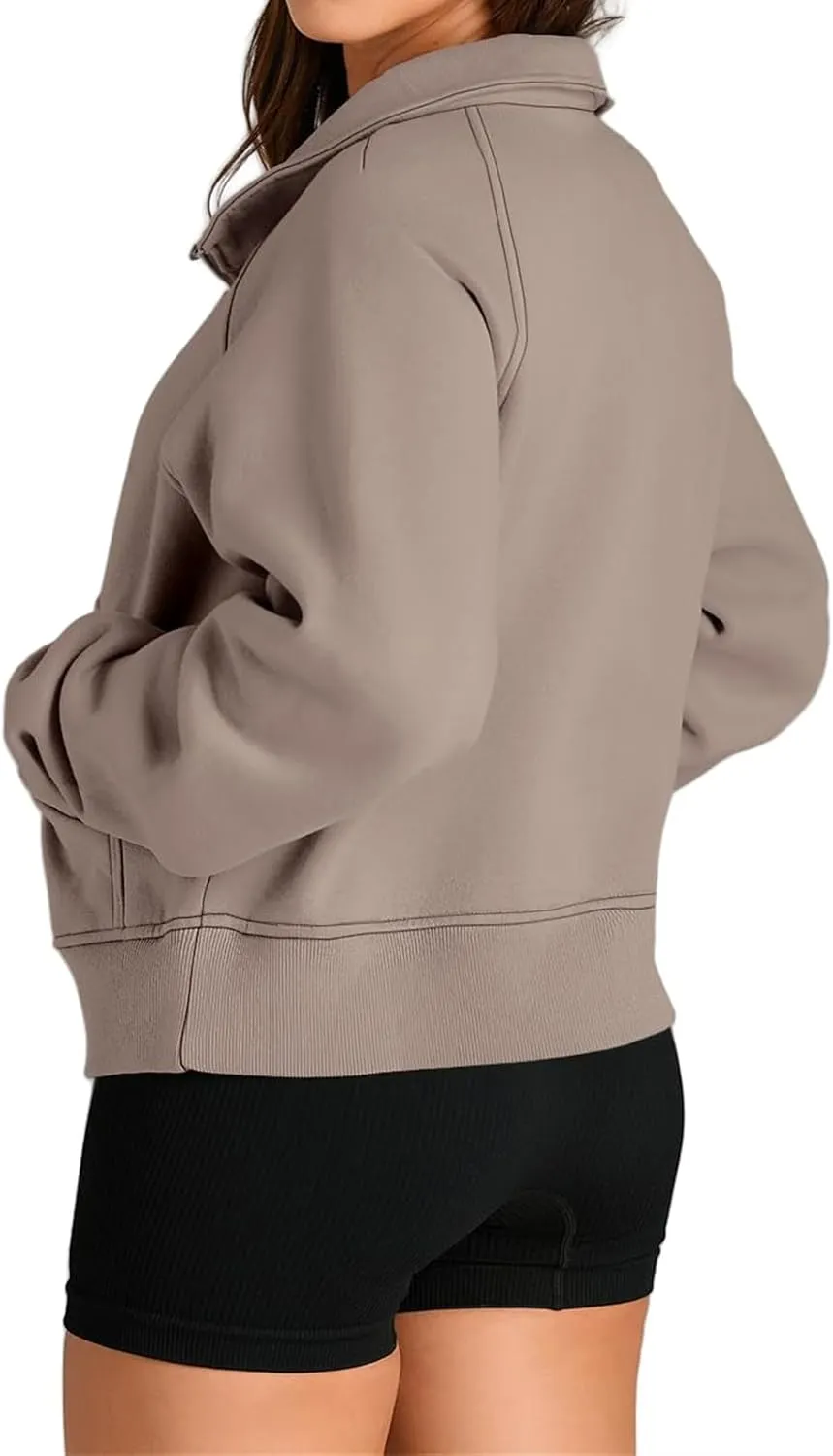 ZWRXW Womens Oversized Half Zip Sweatshirts Long Sleeve Stand Collared Solid Pullover Fall Fashion Fleece Outfits with Pocket
