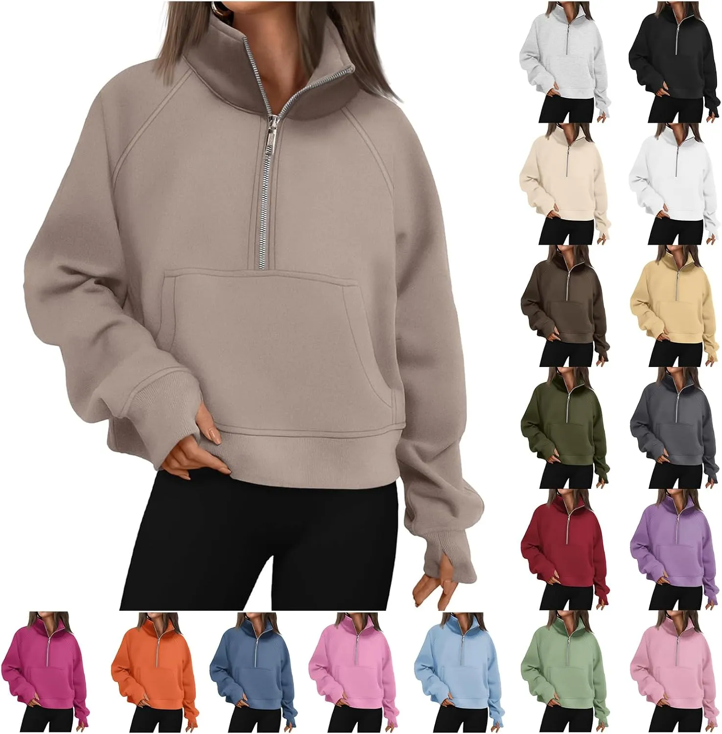 ZWRXW Womens Oversized Half Zip Sweatshirts Long Sleeve Stand Collared Solid Pullover Fall Fashion Fleece Outfits with Pocket