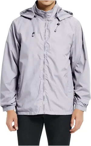 ZYXTIM Jacket for Men Lightweight Breathable Hooded Windproof Jackets Casual Full-Zip Rain-Resistant Windbreaker Raincoat