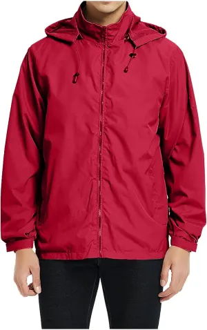 ZYXTIM Jacket for Men Lightweight Breathable Hooded Windproof Jackets Casual Full-Zip Rain-Resistant Windbreaker Raincoat