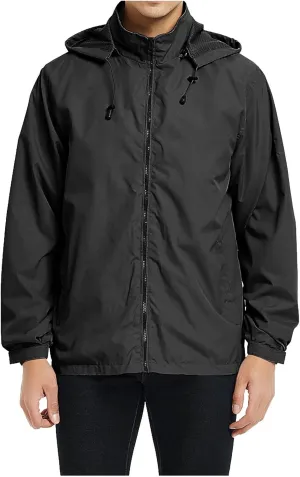 ZYXTIM Jacket for Men Lightweight Breathable Hooded Windproof Jackets Casual Full-Zip Rain-Resistant Windbreaker Raincoat