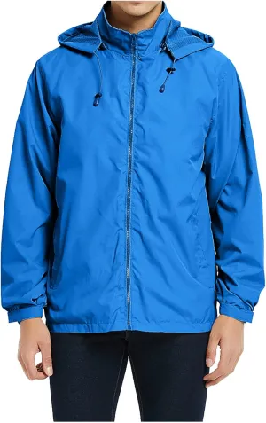 ZYXTIM Jacket for Men Lightweight Breathable Hooded Windproof Jackets Casual Full-Zip Rain-Resistant Windbreaker Raincoat
