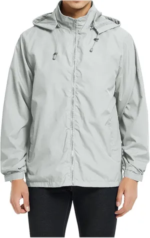ZYXTIM Jacket for Men Lightweight Breathable Hooded Windproof Jackets Casual Full-Zip Rain-Resistant Windbreaker Raincoat